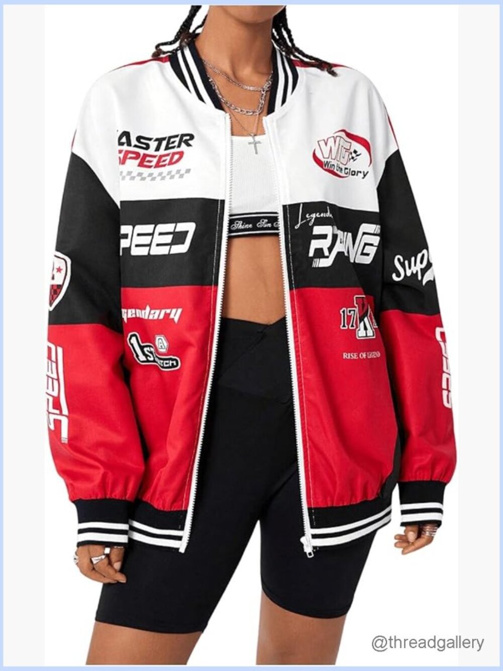 Graphic Motorcycle Racing Bomber Jacket Streetwear Zip Up Y2k Fall